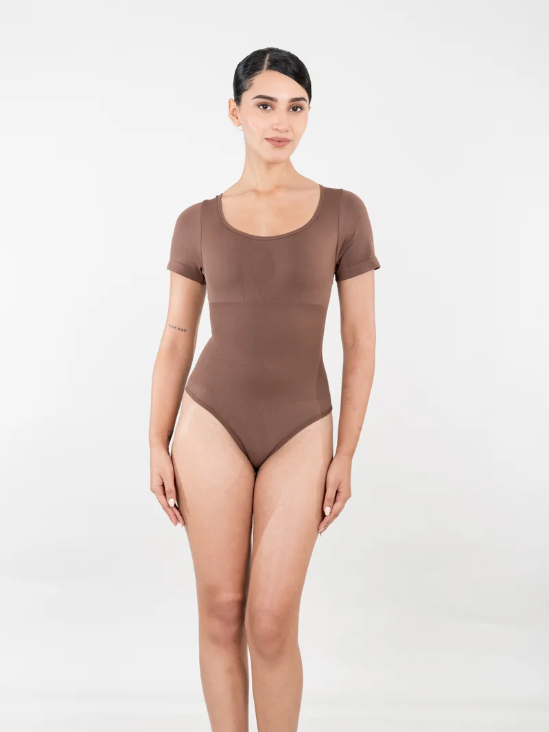 Shapercult Store Brown Half Sleeves Bodysuit for Women